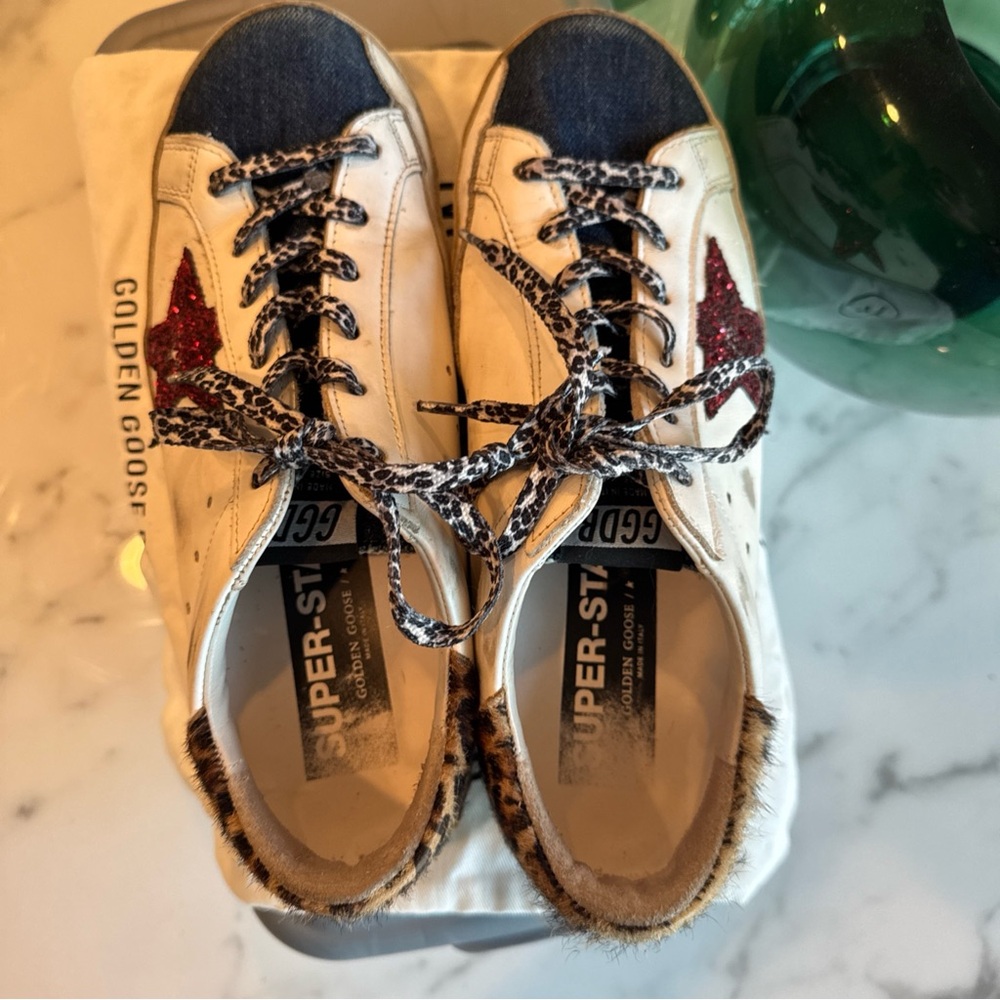Golden Goose SuperStar Denim, Leopard, and Red Sequins Sz 39 - Picture 6 of 7